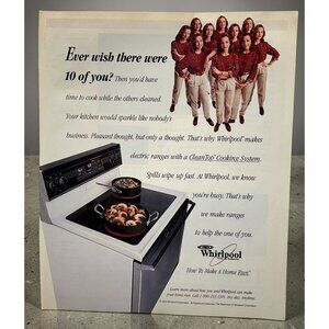 Whirlpool Vintage Print Ad 1990s Cleantop Range Kitchen Appliance Retro Wall Art